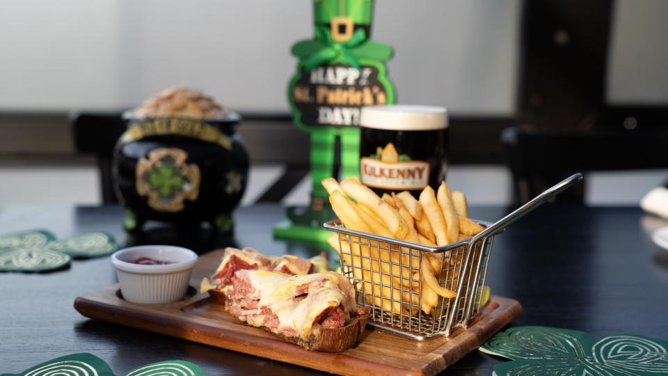 Reilly's Public House in Piermont is known for its Irish specialties. On St. Paddy's Day, options include corned beef sandwich on marbled rye bread (above), traditional corned beef and cabbage, black pudding Scotch egg with brewpub mustard, Irish lamb stew and more.