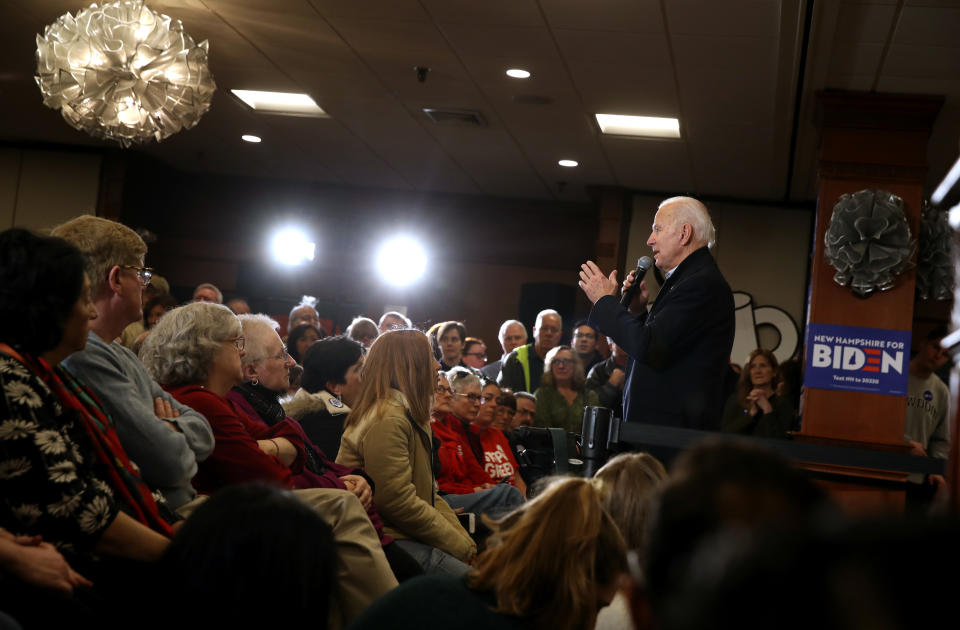 Joe Biden speaks at a campaign appearance in Hampton, N.H. on Sunday. (Justin Sullivan/Getty Images)