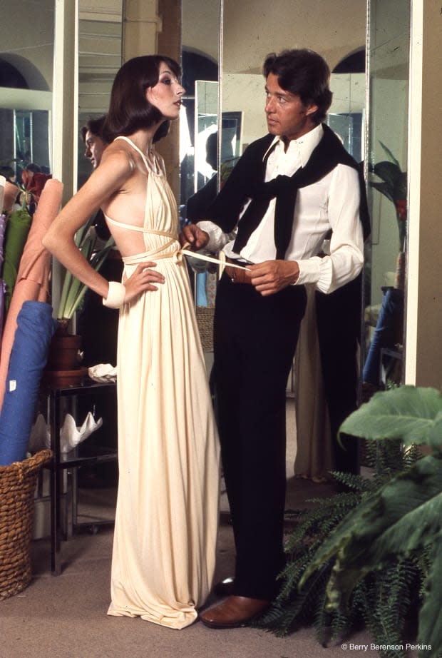 Anjelica Huston and Halston. Photo: Berry Berenson Perkins/Courtesy of 1091