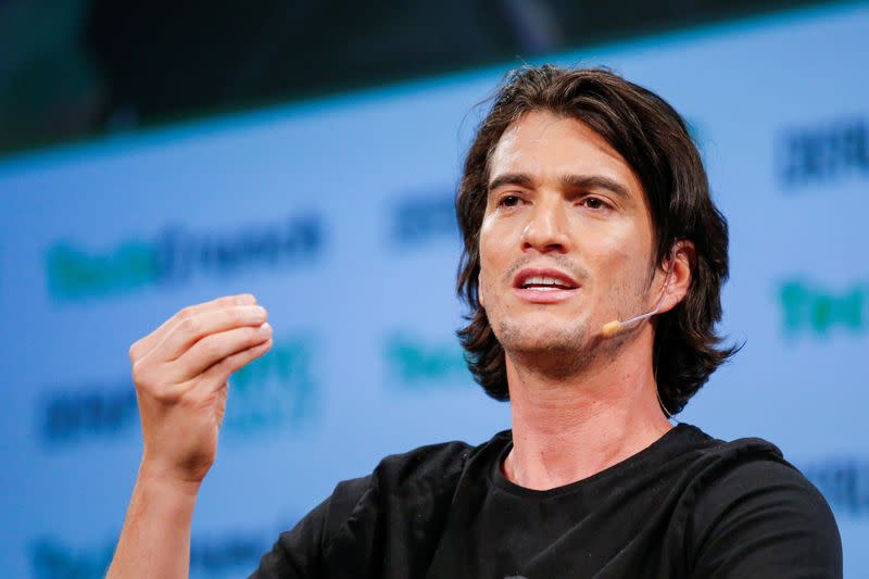 Neumann, CEO of WeWork, speaks to guests during the TechCrunch Disrupt event in Manhattan, in New York City