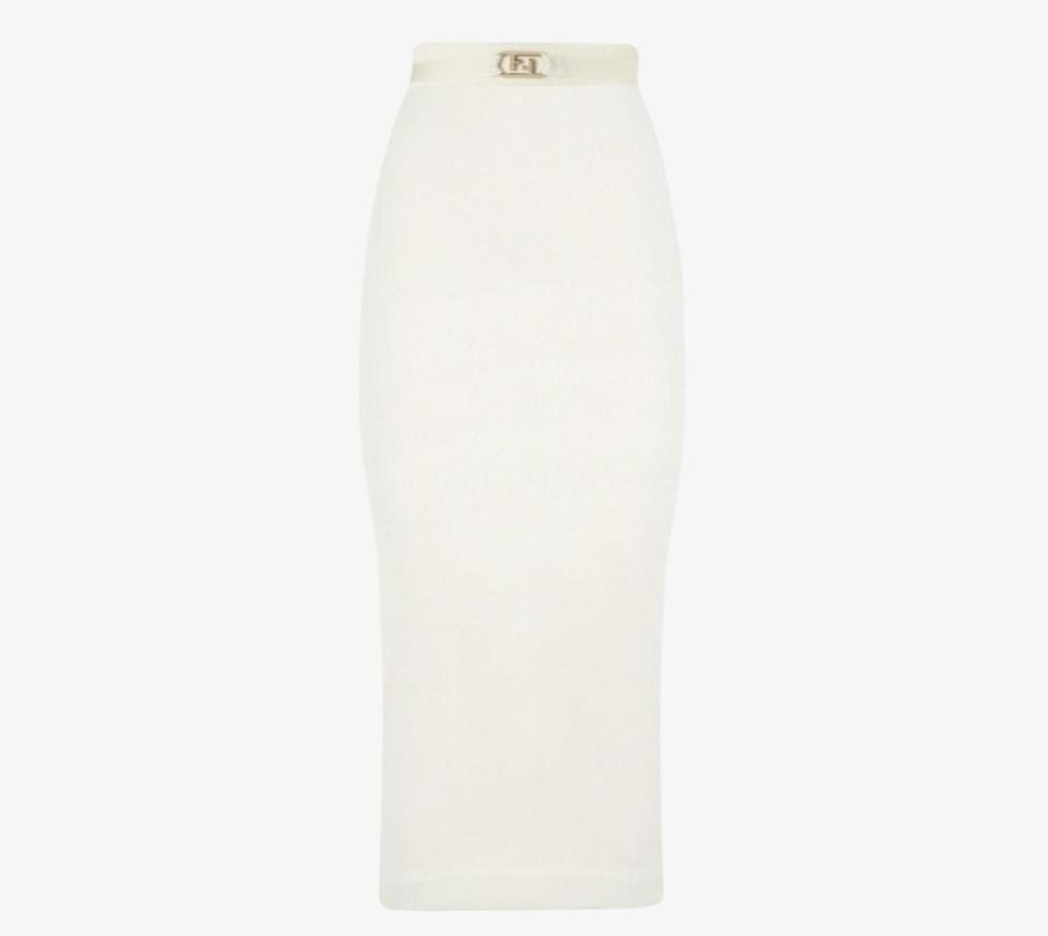 白色人造絲半截裙，NT$39,800，FENDI。（FENDI提供）