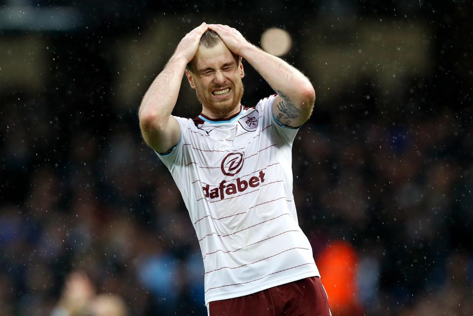 Burnley’s Ashley Barnes rues a missed chance against Manchester City