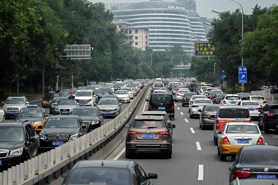 Traffic is seen along a road in Beijing on July 30, 2020. (Photo by WANG ZHAO / AFP) (Photo by WANG ZHAO/AFP via Getty Images)