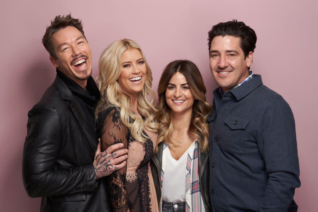 HGTV stars David Bromstad, of "My Lottery Dream Home," Christina Anstead of "Christina on the Coast," Alison Victoria of "Windy City Rehab" and Jonathan Knight of "Farmhouse Fixer" pose for a photo on Feb. 12 in Pasadena, California. (Photo: Corey Nickols/Getty Images) 