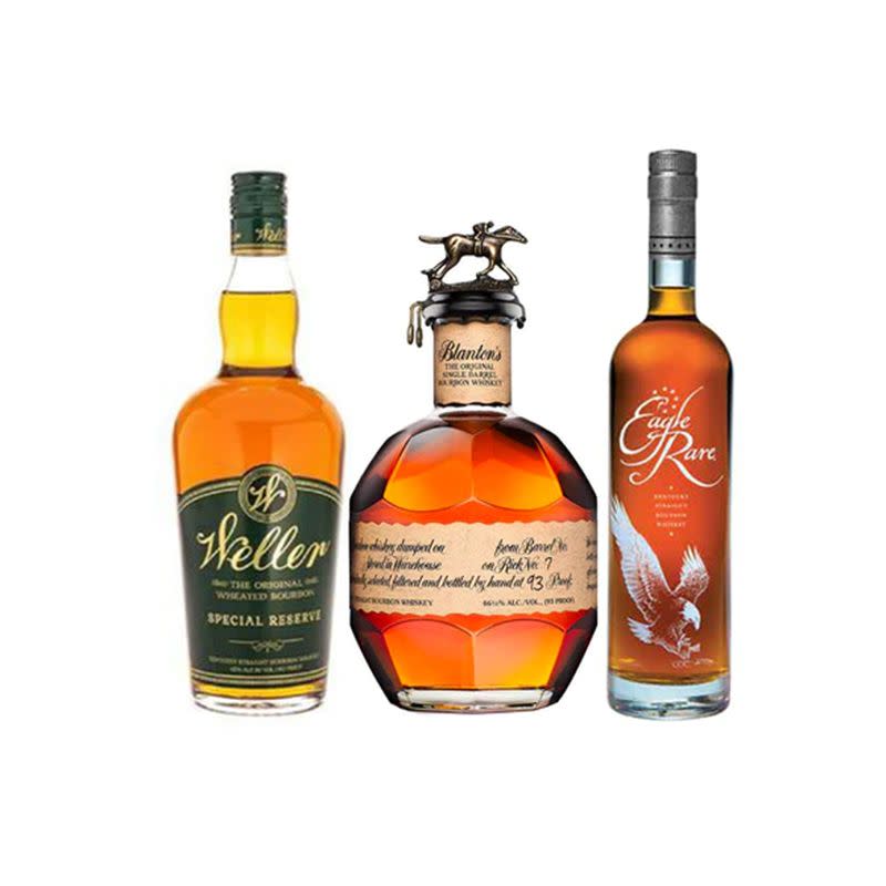 <p><a href="https://woodencork.com/products/weller-special-reserve-blantons-original-single-barrel-bourbon-eagle-rare-bourbon-bundle?variant=41589789393045¤cy=USD&gclid=Cj0KCQjwj7CZBhDHARIsAPPWv3f2EWbDYYv4dHlgNVlgRju-YA_G45cajZLilDWisP8etqdNleoFm0AaAllKEALw_wcB" rel="nofollow noopener" target="_blank" data-ylk="slk:Shop Now;elm:context_link;itc:0;sec:content-canvas" class="link ">Shop Now</a></p><p>Weller Special Reserve & Blanton's Original Single Barrel Bourbon & Eagle Rare Bourbon Bundle</p><p>woodencork.com</p><p>$319.99</p>