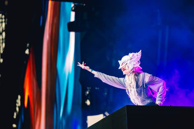 <p>Matt Winkelmeyer/Getty</p> Grimes performing at Coachella Weekend 1 in Indio, California on April 13, 2024