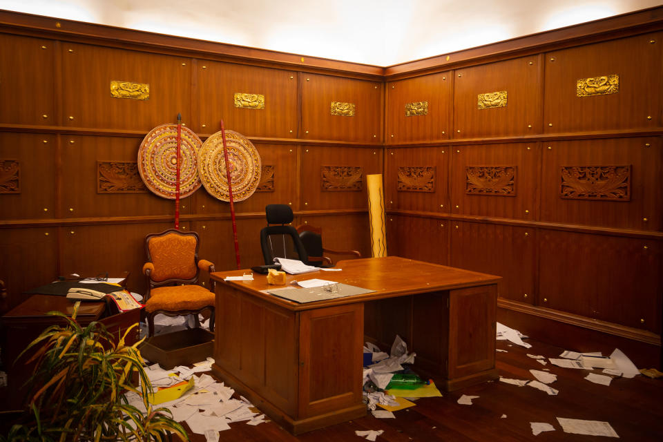 A general view of the vandalized office of the Sri Lankan president, Gotabaya Rajapaksa, inside his official residence in Colombo, Sri Lanka, on July 15.<span class="copyright">Abhishek Chinnappa—Getty Images</span>
