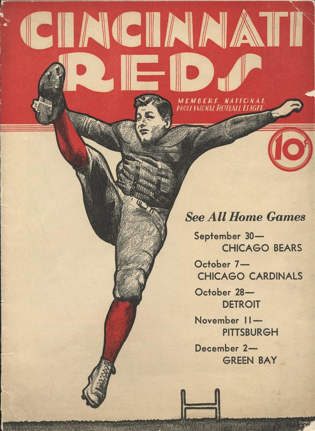 Program from the 1934 Cincinnati Reds, an early NFL football team and one of the least successful.