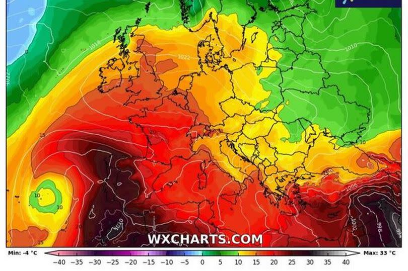 The weather map shows rising temperatures sweeping across Europe in the coming days.