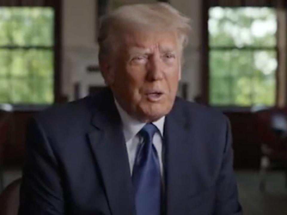 Former President Donald Trump gives an interview to filmmaker Alex Holder for his documentary Unprecedented. The documentary footage has been subpoenaed by the House Select Committee investigating the Capitol riot. (Screengrab)