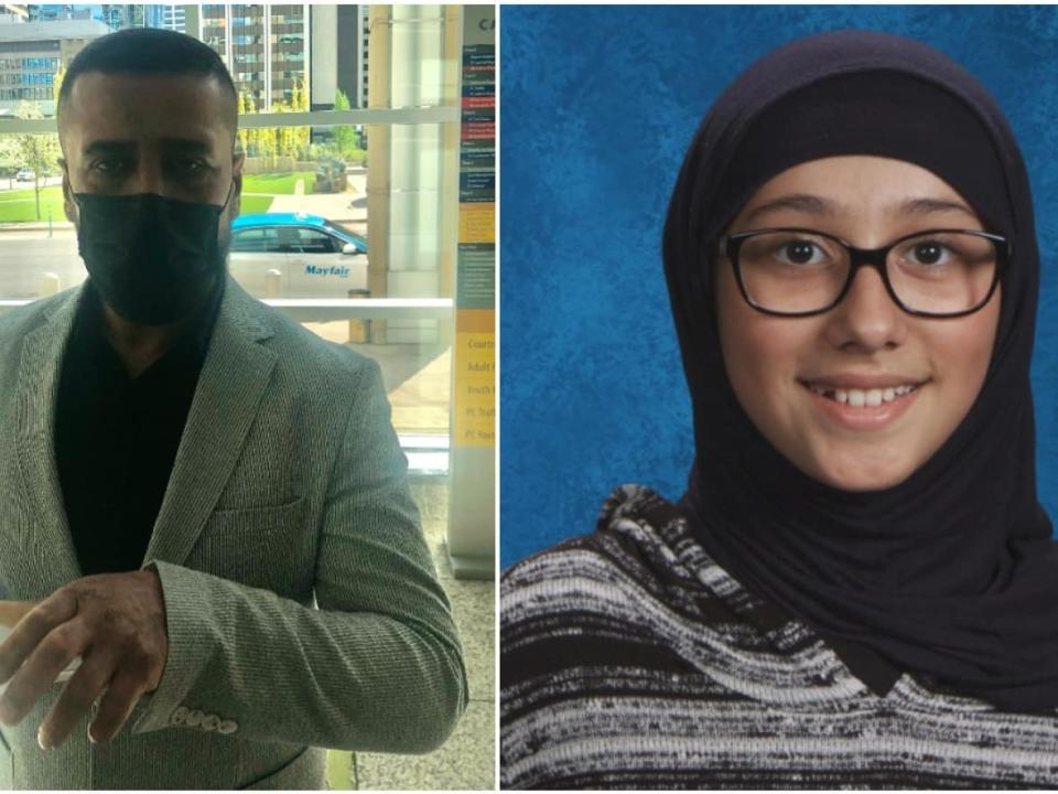 Ali Al-Aazawi, left, abducted his daughter Zahraa in the summer of 2018, leaving her with his family in Iraq.  (Meghan Grant/CBC, Calgary Police Service - image credit)