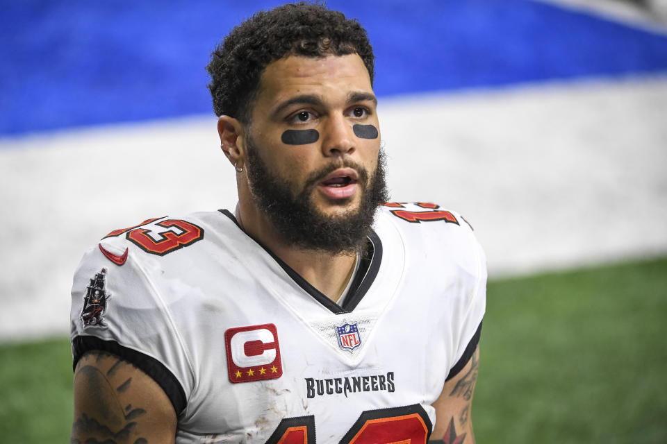 DETROIT, MICHIGAN - DECEMBER 26: Mike Evans #13 of the Tampa Bay Buccaneers looks on after the game against the Detroit Lions at Ford Field on December 26, 2020 in Detroit, Michigan. (Photo by Nic Antaya/Getty Images)