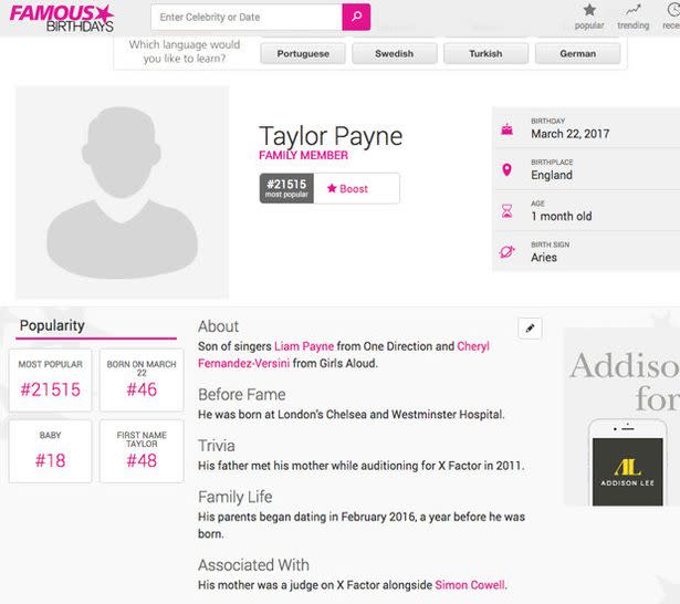 The baby’s name is listed as Taylor on FamousBirthdays.com.
