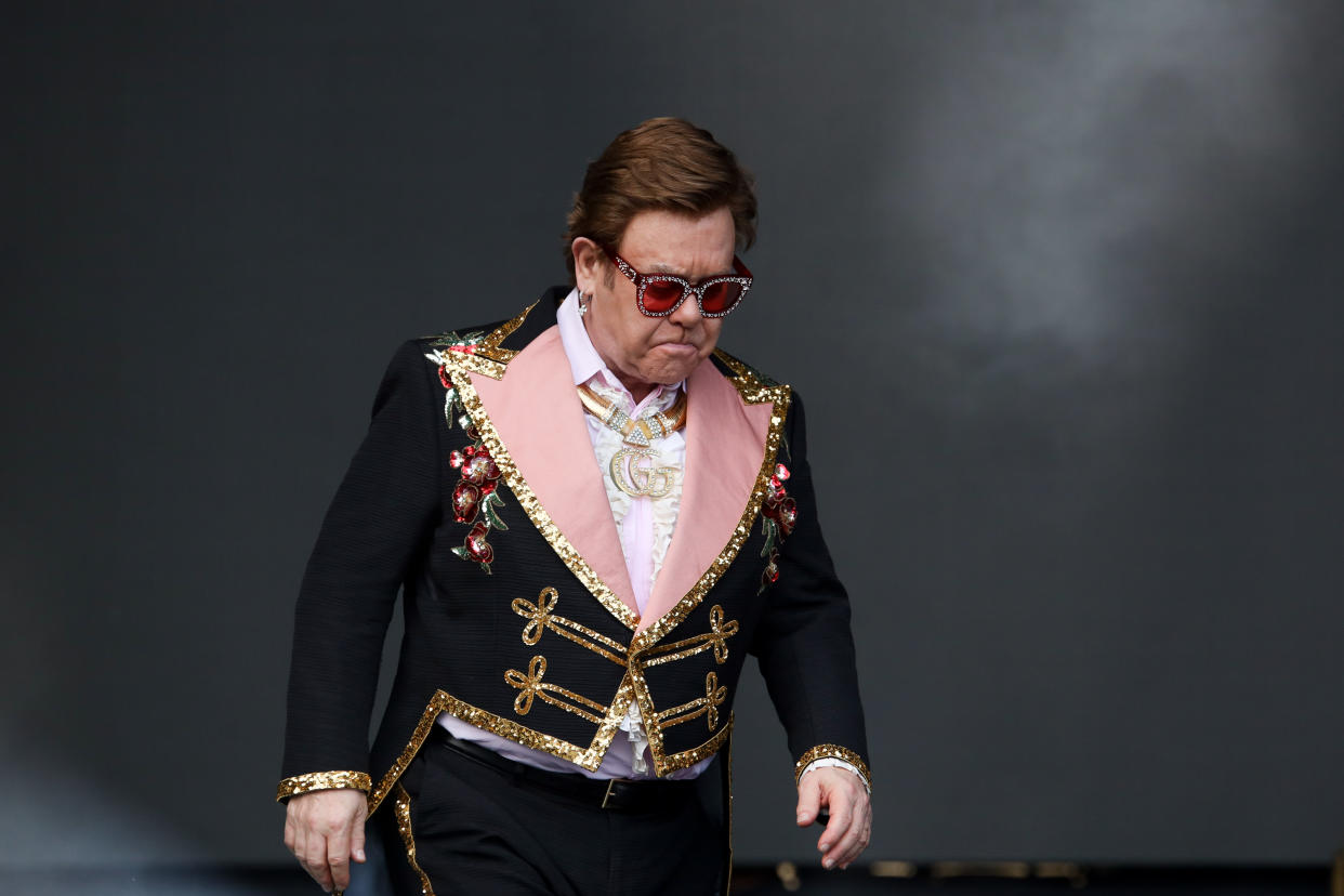 Elton John performs at Mt Smart Stadium on February 16, 2020 in Auckland, New Zealand.