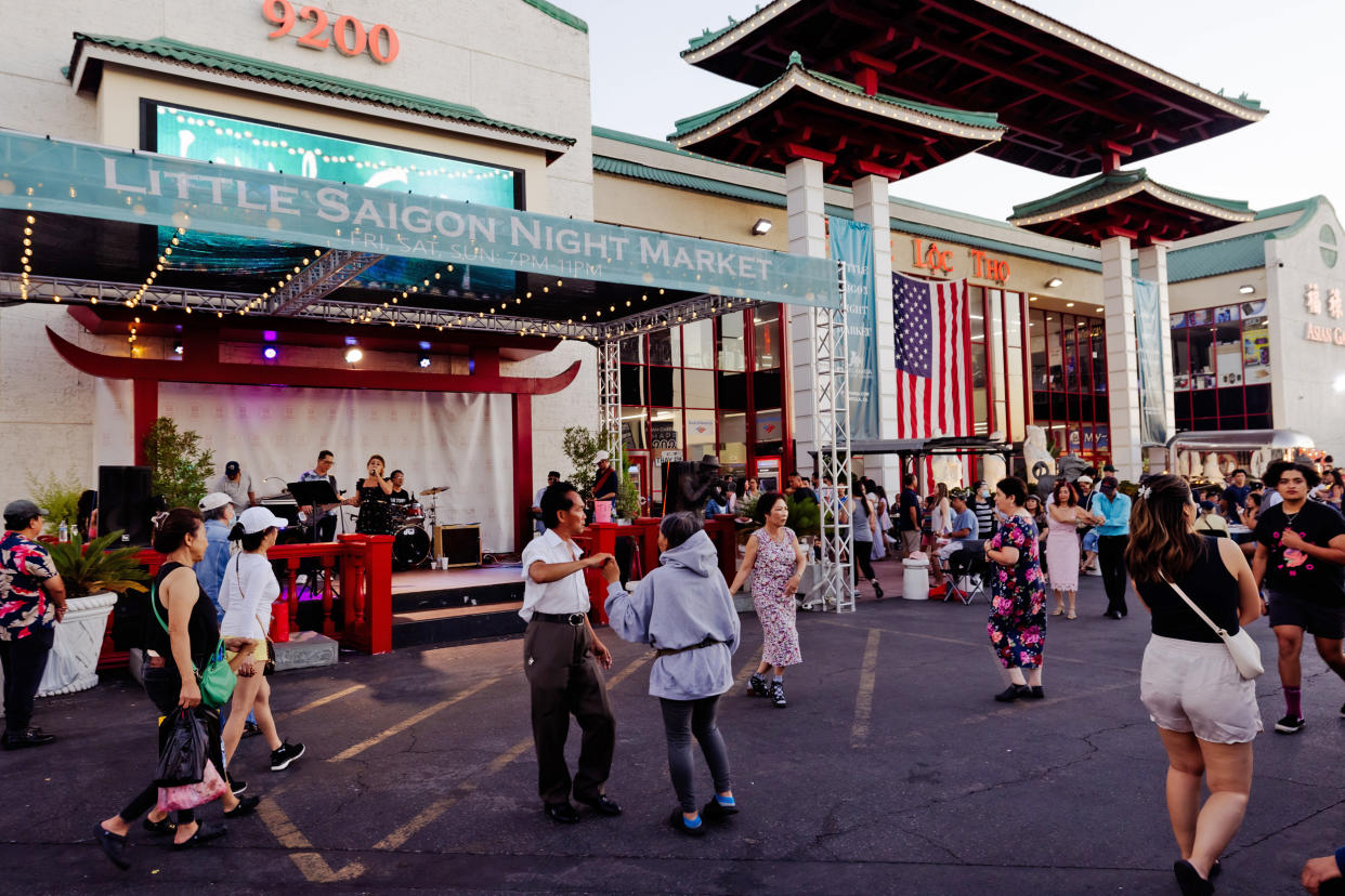 People dance during the Little Saigon Night Market  at the Asian Garden Mall (Tracy Nguyen for NBC News)