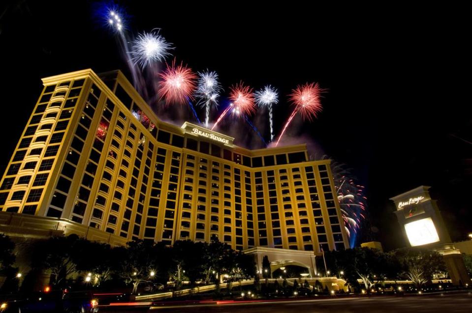 Fireworks explode over the Beau Rivage Resort and Casino in Biloxi for the 20th anniversary of the resort in 2019. The 25th anniversary salute on March 16 will be a drone show. Charles Punzo/Beau Rivage