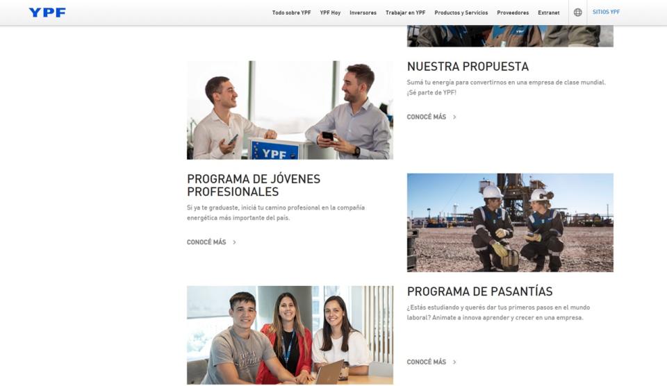 YPF ofrece oportunidades a jóvenes profesionales y pasantías para estudiantes universitarios.