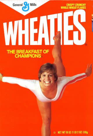 Mary Lou Retton on the Wheaties box.