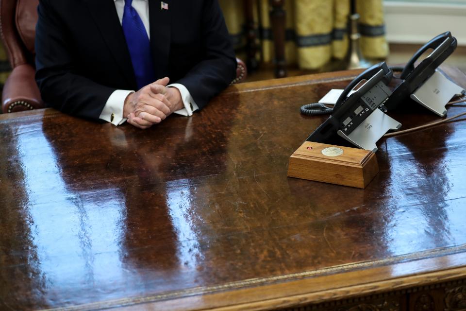 <h1 class="title">WASHINGTON, DC - FEBRUARY 22: President Donald Trump is reflect</h1><cite class="credit">The Washington Post/Getty Images</cite>