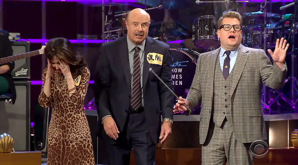 From L to R: Robin McGraw, Dr. Phil McGraw and James Corden
