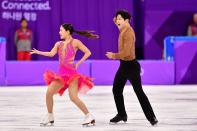 <p>USA’s Alex Shibutani and USA’s Maia Shibutani compete in the figure skating team event ice dance short dance during the Pyeongchang 2018 Winter Olympic Games at the Gangneung Ice Arena in Gangneung on February 11, 2018. / AFP PHOTO / Mladen ANTONOV </p>