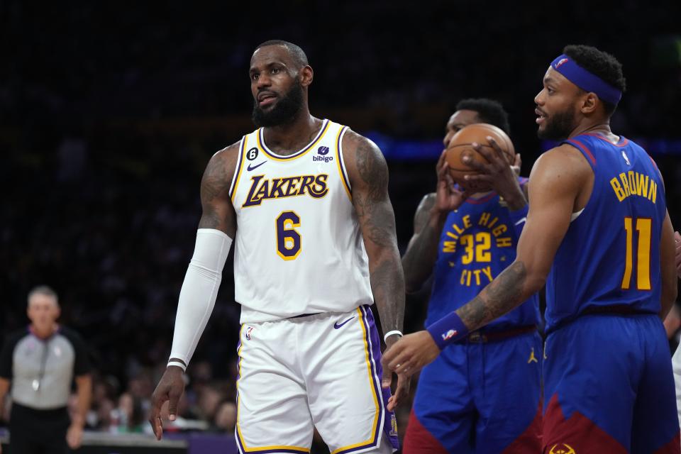 LeBron James reacts during Game 3 of the Western Conference finals.