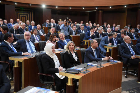 Members of parliament are seen as Lebanon's newly elected parliament convenes for the first time to elect a speaker and deputy speaker in Beirut, Lebanon May 23, 2018. Lebanese Parliament/Handout via REUTERS