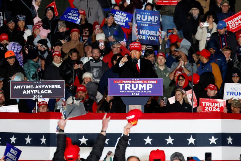 FILE PHOTO: Former U.S. President Trump holds campaign rally in Schnecksville, Pennsylvania