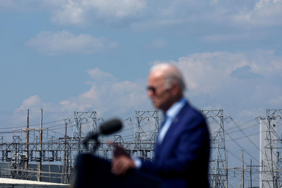 U.S. President Joe Biden delivers remarks on climate change and renewable energy at the site of the former Brayton Point Power Station in Somerset, Massachusetts, U.S. July 20, 2022. (Jonathan Ernst/Reuters)