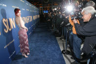 <p>The actress posed on the blue carpet as the paparazzi bulbs popped, at the world premiere of her new film <em>Midnight Sun</em>, in Hollywood on Thursday night. (Photo: Phillip Faraone/Getty Images) </p>