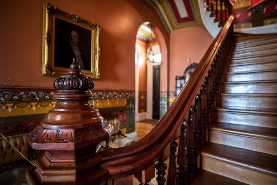 The impressive oval staircase in the Culbertson Mansion in New Albany, Indiana. Sept. 28, 2021