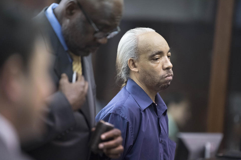 FILE - Rapper Kidd Creole, whose real name is Nathaniel Glover, is arraigned in New York, Thursday, Aug. 3, 2017, after he was arrested Wednesday on a murder charge. The trial of the rapper has begun in New York City with his lawyer telling a jury it was self-defense when the hip-hop pioneer stabbed a homeless man to death in 2017. The artist, a founding member of Grandmaster Flash and The Furious Five, is charged with murder and went on trial Friday, March 25, 2022 in Manhattan.(Steven Hirsch/New York Post via AP, Pool)