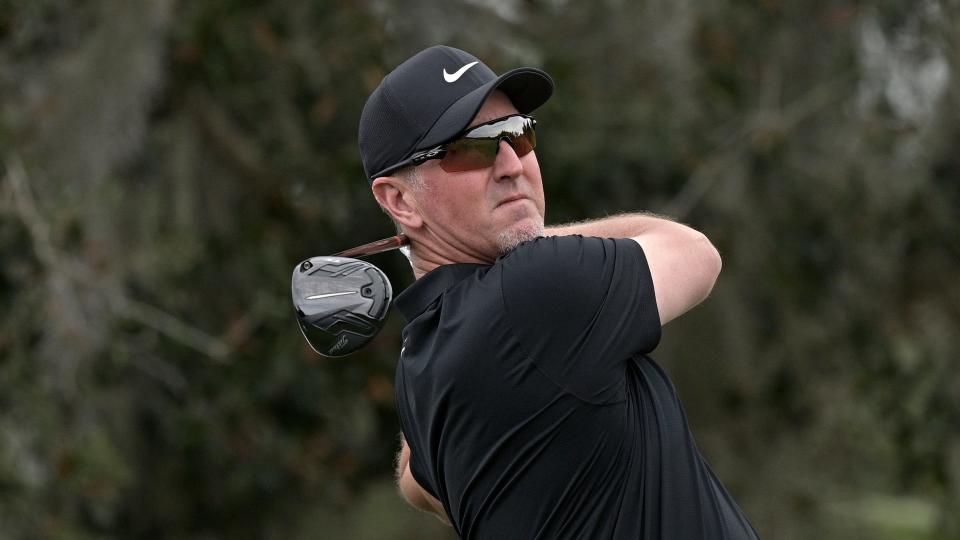 David Duval watches his tee shot on the 10th hole during the final round of the PNC Championship golf tournament, Sunday, Dec. 20, 2020, in Orlando. Duval will make his debut in the 35th Chubb Classic at Tiburon Golf Club in Naples from Feb. 14-20, 2022.