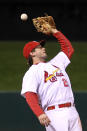 ST LOUIS, MO - OCTOBER 27: David Freese #23 of the St. Louis Cardinals drops an infield pop fly by Josh Hamilton #32 of the Texas Rangers in the fifth inning during Game Six of the MLB World Series at Busch Stadium on October 27, 2011 in St Louis, Missouri. (Photo by Ezra Shaw/Getty Images)