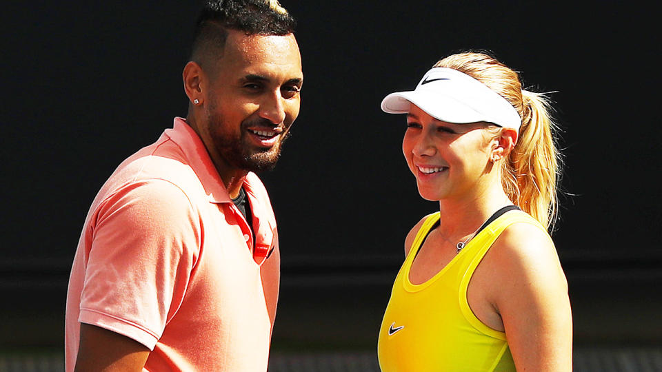 Nick Kyrgios and Amanda Anisimova, pictured here playing together at the Australian Open in January.