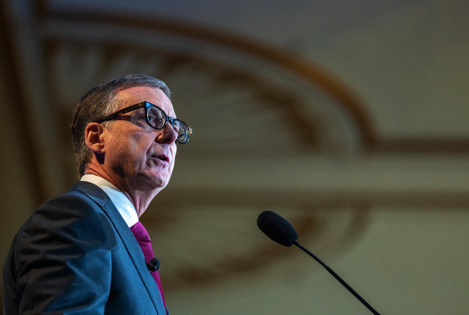 Governor of the Bank of Canada Tiff Macklem speaks during a lunch by the Business Council of British Columbia in downtown Vancouver, Monday, December 12, 2022.  THE CANADIAN PRESS/Jonathan Hayward