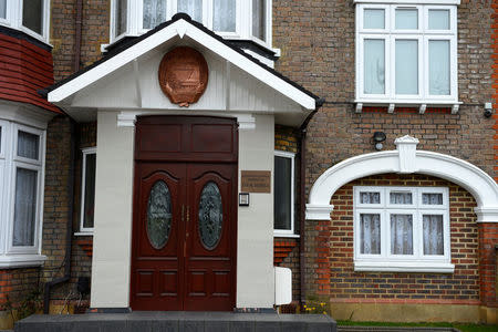 FILE PHOTO - North Korea's embassy to the United Kingdom is seen located in a house in a residential district in west London, Britain March 30, 2013. REUTERS/Paul Hackett/File Photo