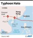 Updated map showing the path of Typhoon Hato as it batters Hong Kong Wednesday