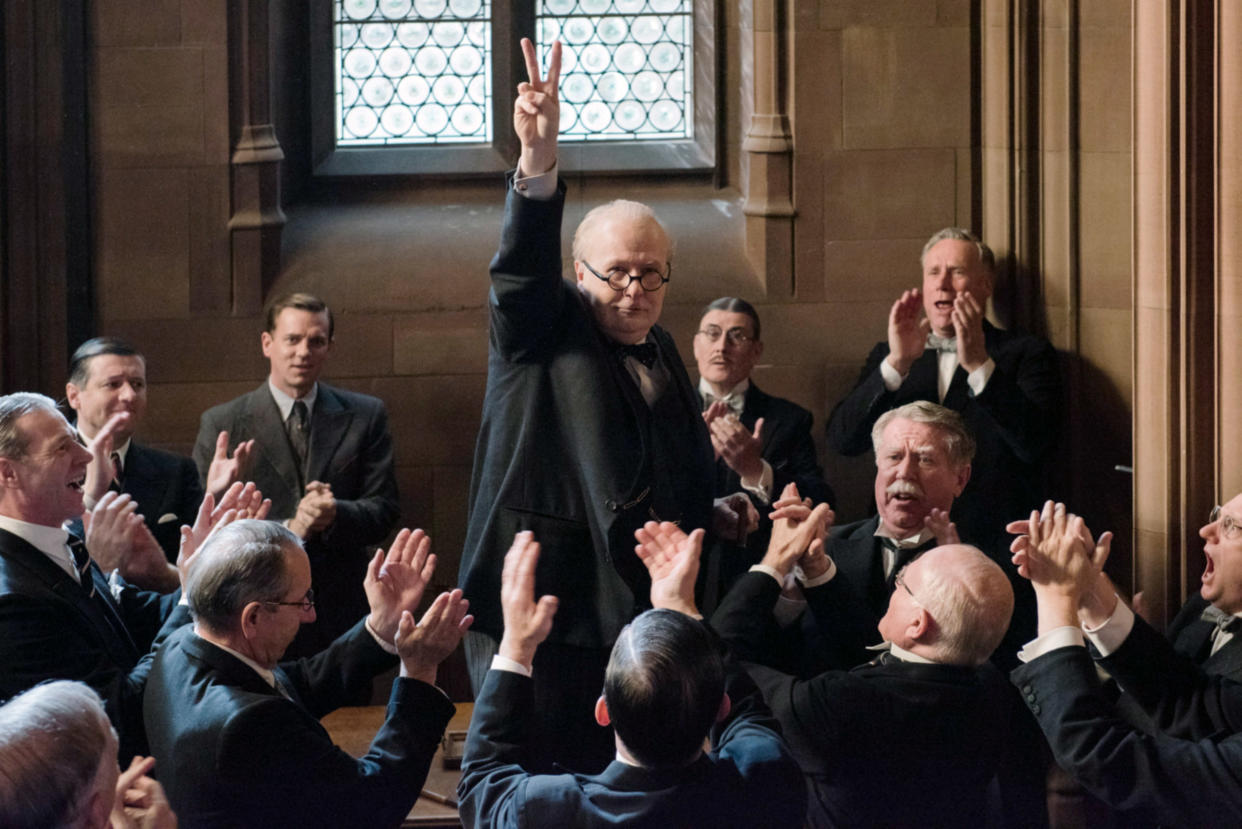 Gary Oldman holds court as Winston Churchill in “Darkest Hour.” (Photo: Jack English/Focus Features/Courtesy Everett Collection)