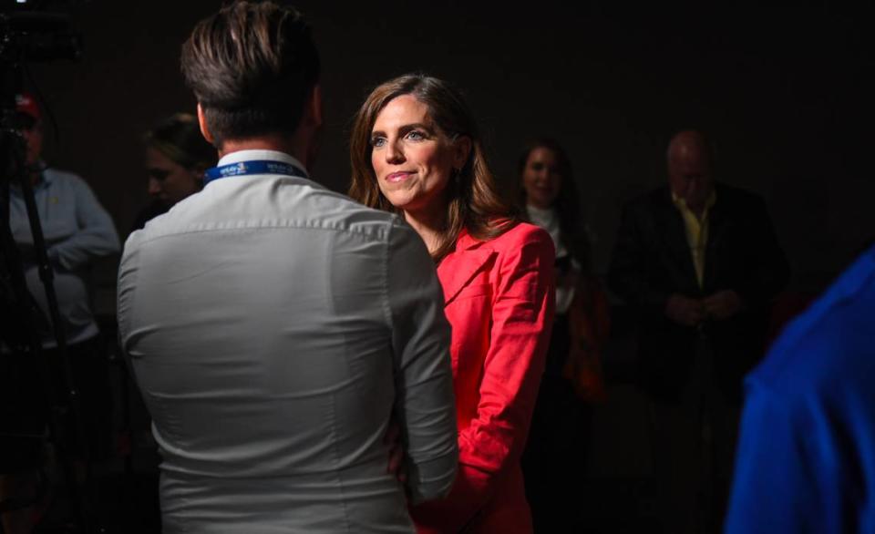 U.S. Rep. Nancy Mace is interviewed shortly before introducing Lara Trump at the Veterans of Foreign War Post 8760 on Wednesday, three days before Saturday’s vote.