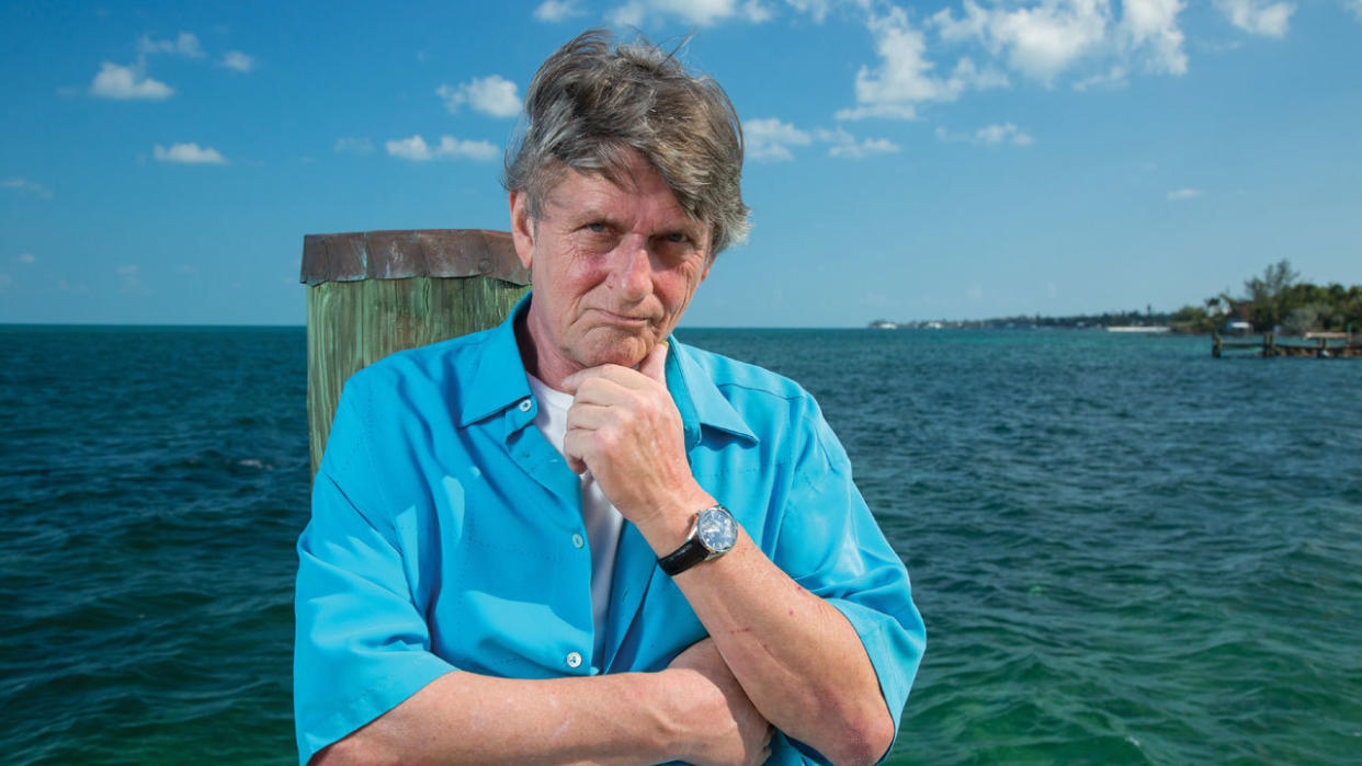  A shot of Mike Oldfield looking pensive. 