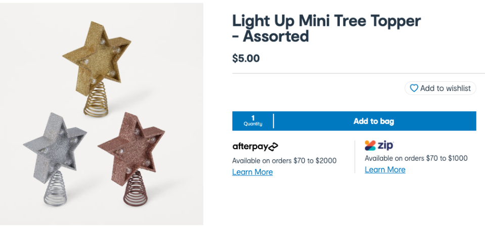 A light up mini tree topper ($5) was the final touch. Photo: Kmart.