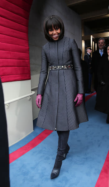 First lady Michelle Obama arrives during the presidential inauguration on the West Front of the U.S. Capitol January 21, 2013 in Washington, DC. Barack Obama was re-elected for a second term as President of the United States. (Photo by Win McNamee/Getty Images)