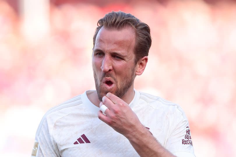 Harry Kane reacts after Bayern Munich's defeat to 1. FC Heidenheim