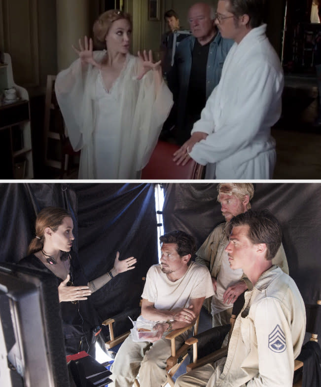 Jolie directing Pitt in "By the Sea;" Jolie behind the scenes directing "Unbroken"