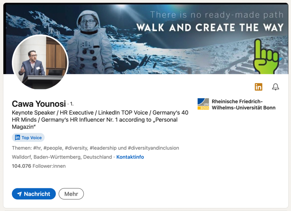 Mehr als 100.000 Follower hat Cawa Younosi auf Linkedin. - Copyright: Screenshot / Linkedin