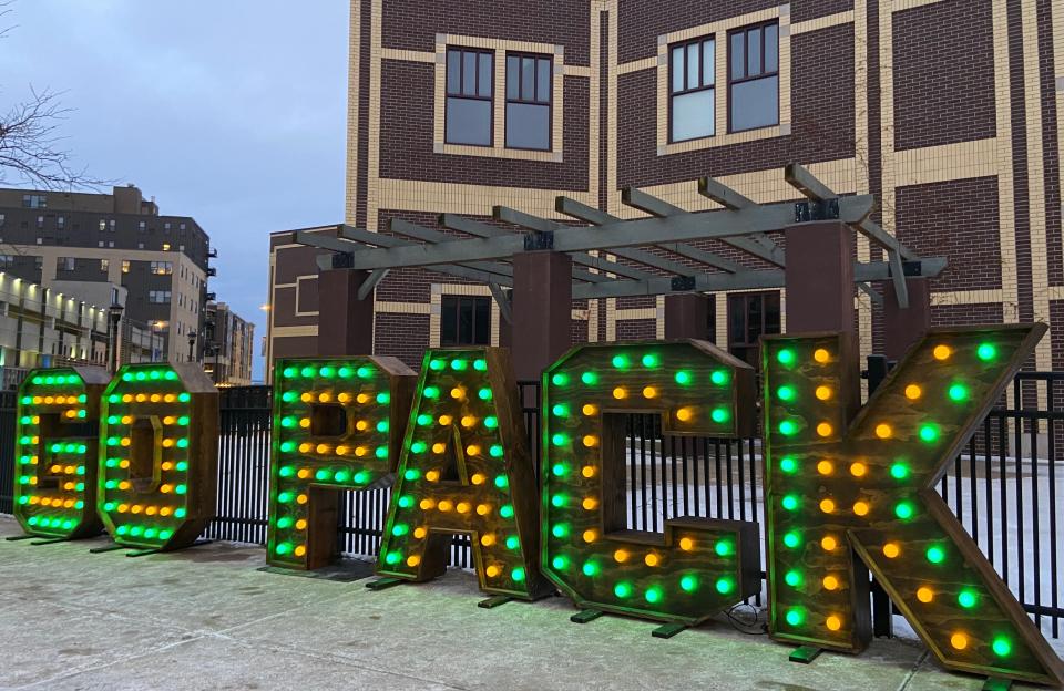 Packers fans looking for a photo op heading into Saturday's NFC divisional round playoff game will find 4-foot lighted letters downtown Green Bay near North Washington and Cherry streets.