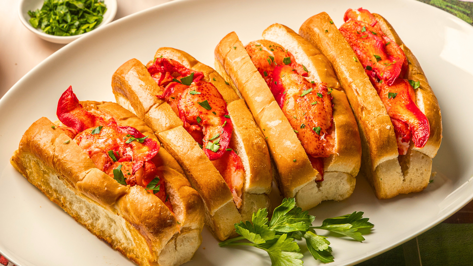 hot lobster rolls in a split top bun