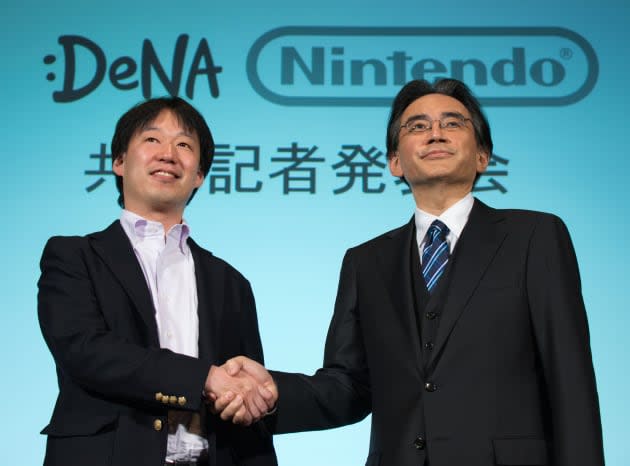 Nintendo President Satoru Iwata And DeNA President Isao Moriyasu Joint News Conference As The Companies Form Capital Alliance