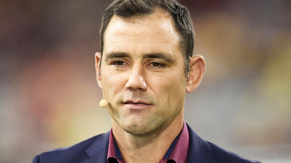 Cameron Smith looks on during commentary for a State of Origin game. (Photo by Ian Hitchcock/Getty Images)